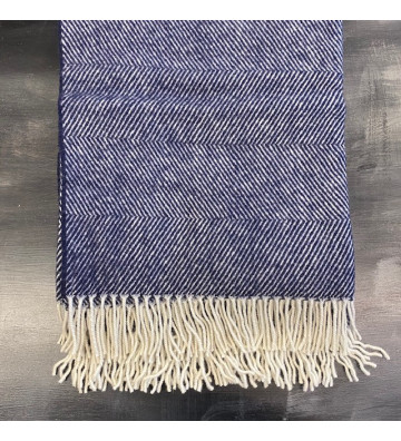 Plaid spigato blu e bianco in lana e cashmere 140x180cm - Nardini Forniture