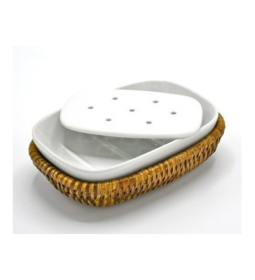 Rattan soap holder and white ceramic 14x10cm - Nardini Forniture