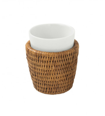 Toothbrush holder in rattan and ceramic Ø8xH9,5cm