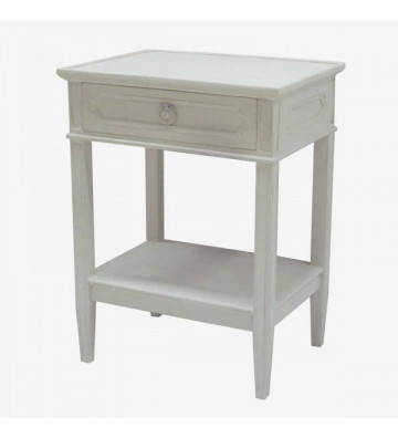 Bedside table in white wood with double shelf and drawer 38x65cm