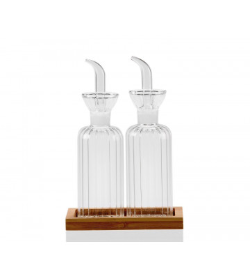 Oil and vinegar set with wooden tray
