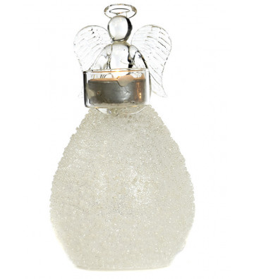 Glass tealight angel with white beads / +3 size