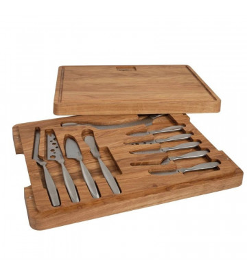 Oak Cutting Board Set With 10 Cheese Knives