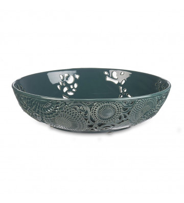 Bowl in ceramica floreale petrolio Ø35xH9cm - Nardini Forniture