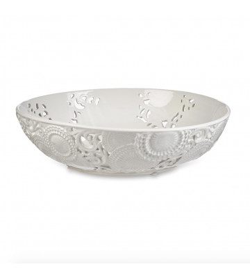 Bowl in ceramica floreale bianca Ø35xH9cm - Nardini Forniture