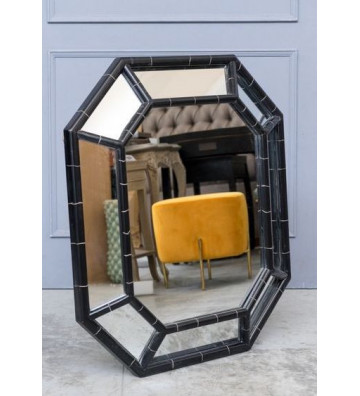 Octagonal wall mirror with black frame H90x80cm