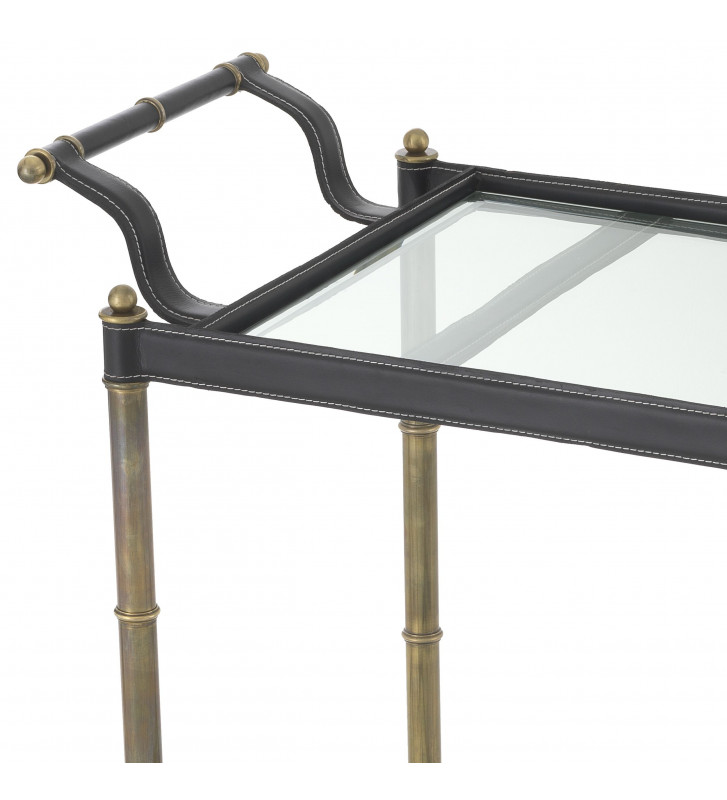 Princess Bar trolley in brass, black leather and glass 74x44xH84cm - Eichholtz - Nardini Forniture