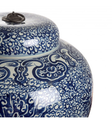 Cachepot with lid Oriental blue Lotus 55xH62cm