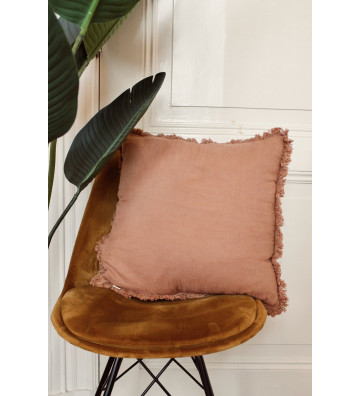 Pink Cypria cushion with linen and cotton fringes 49x49cm - Nardini Forniture