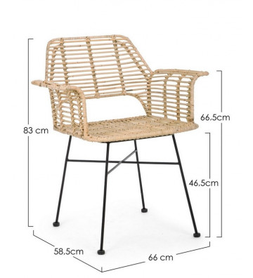 Tunas outdoor chair with armrests in natural fibers