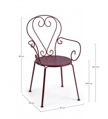 Etienne chair in burgundy metal for outdoor H89x49CM