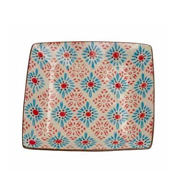 Square sweet plate Bohemian red and blue flowers 18x18cm - Chehoma - Nardini Forniture