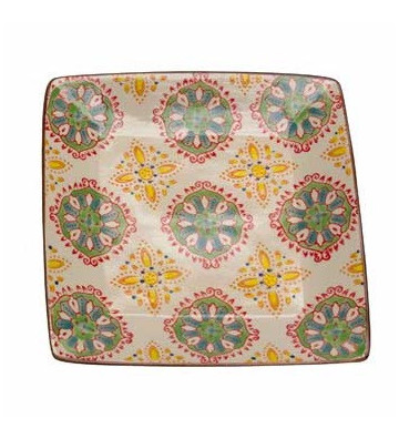 Square sweet plate Bohemian yellow and green flowers 18x18cm - Chehoma - Nardini Forniture