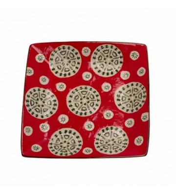 Square Bohemian cake plate red 18x18cm - Chehoma - Nardini Forniture