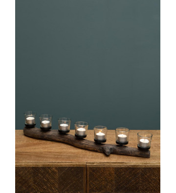 Candeliere in legno grezzo 7 tealight 12x62cm - Chehoma - Nardini Forniture