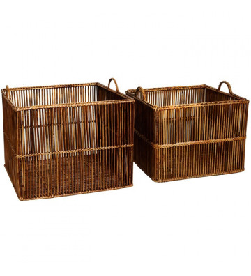 Square rattan baskets double handle / 2 sizes - Nardini Forniture