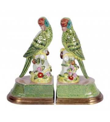 Parrots bookend in porcelain and brass H24x14x11cm