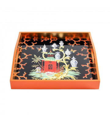 Square tray lacquered oriental fantasy 35.5cm - Caspari - Nardini Forniture