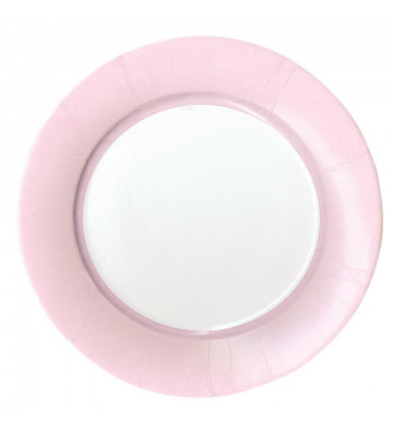 Round paper plate pink edge - 8pz - Caspari - Nardini Forniture