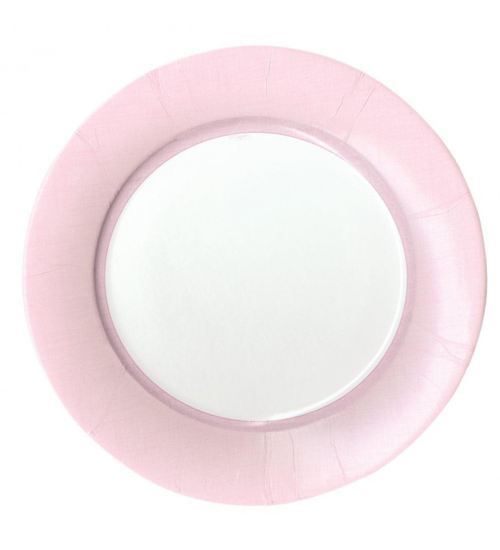 Piatto in carta tondo bordo rosa - 8pz - Caspari - Nardini Forniture