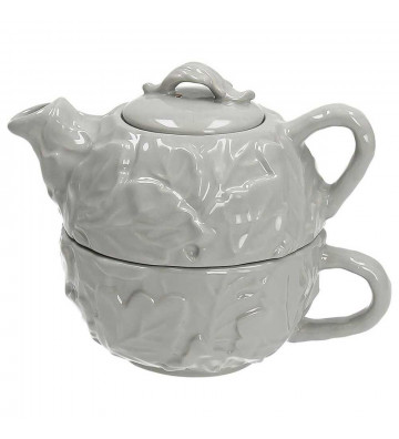 Gray "tea for one" teapot with built-in cup