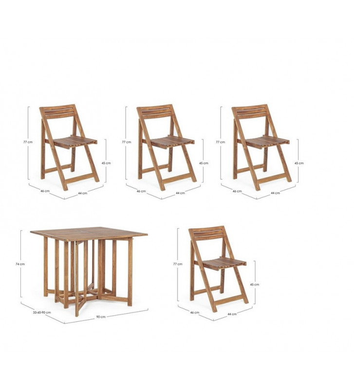 Square table set + 4 outdoor wooden chairs - Nardini Forniture