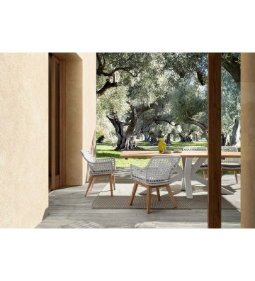 Tavolo da pranzo rettangolare per esterno in teak riciclato - gambe bianche - Nardini Forniture