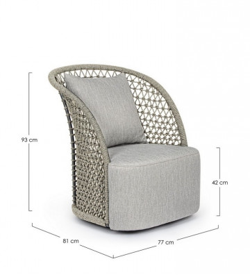 Swivel outdoor armchair with braid and dove cushions - Nardini Forniture