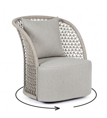 Swivel armchair with rope weaving and dove gray cushions