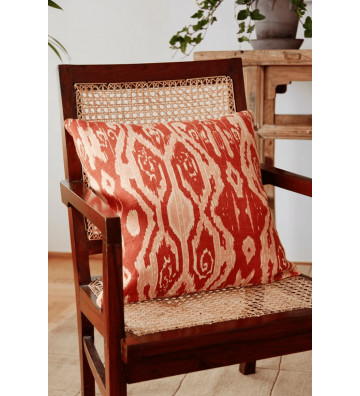 Ikat Madras square cushion cover in Red and Pink linen 50x50cm