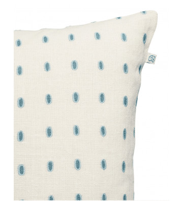 Polka dot cushion cover in white and blue linen 50x50cm