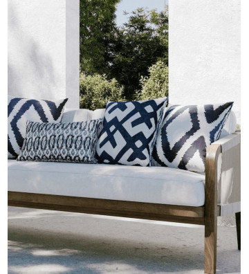 Ikat Delhi Outdoor Cushion White and Blue 40x60cm
