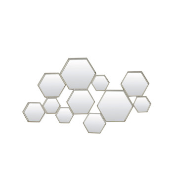 Gray wall mirror with hexagons 98xH57cm
