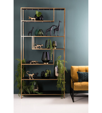 Geometric etagere in gold and black metal 100x35xH203cm