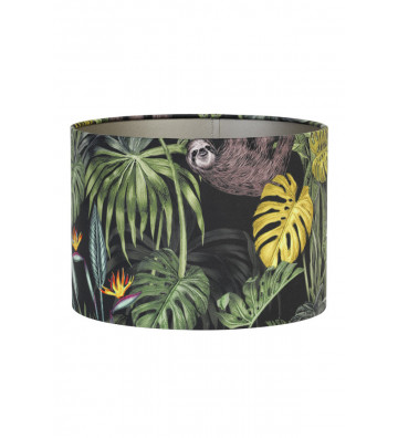 Cylinder lampshade in jungle patterned velvet 35xh30cm