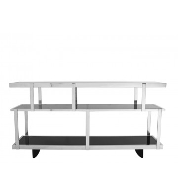 Two-tier console in stainless steel and black glass 180xh91cm