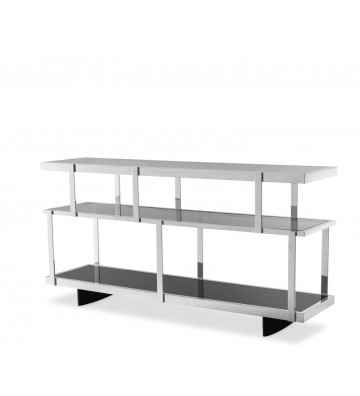 Stainless steel and black glass two-storey console 180xh91cm - Eichholtz - Nardini Forniture