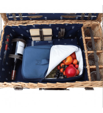 Picnic basket in wicker and blue leather – 4 people - Les Jardins de la Comtesse - Nardini Forniture