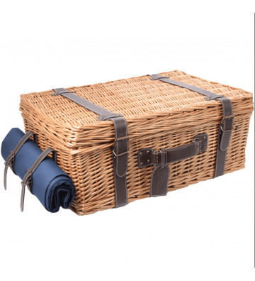 Blue wicker and leather picnic basket - 4 people