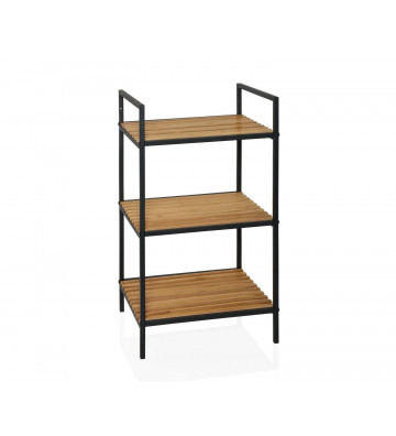 Bathroom cabinet 3 shelves in black metal and bamboo - Andrea House - Nardini Forniture